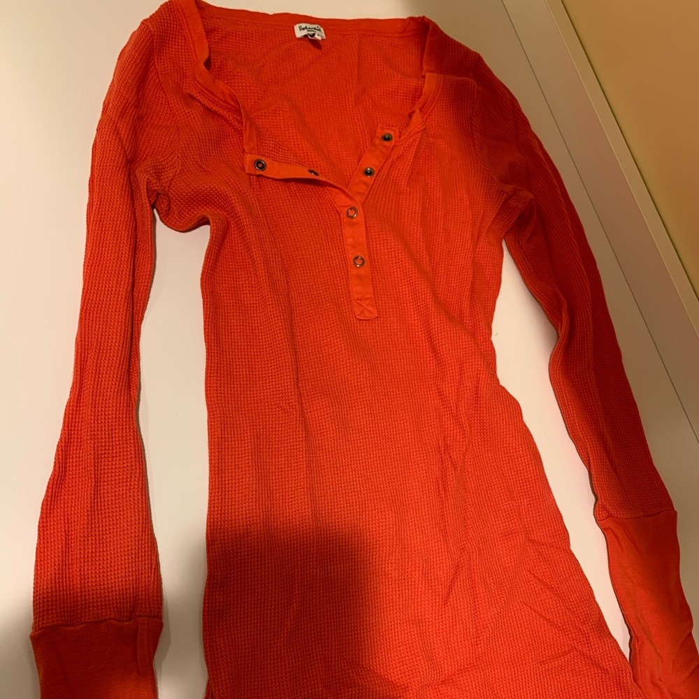 Bright orange splendid long sleeve waffle shirt